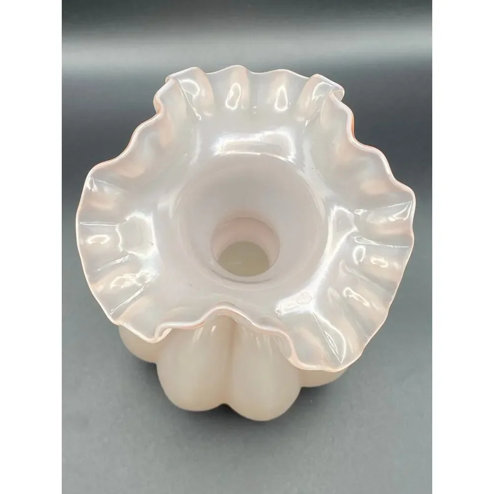 Vintage Fenton Large Ruffled  Pink Melon 8” Vase